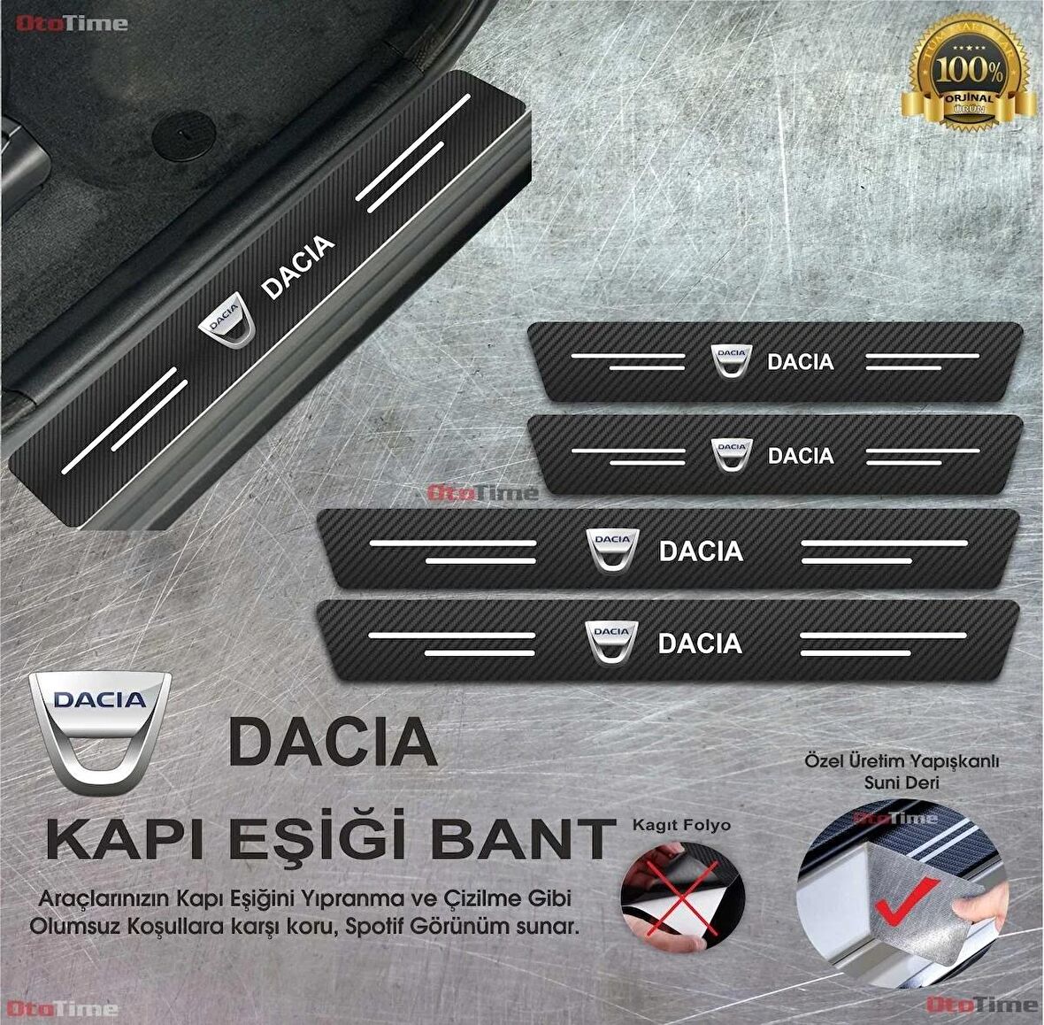 Dacia Logolu Karbon Kapı Eşiği Koruyucu Bant Folyo 4'lü Set