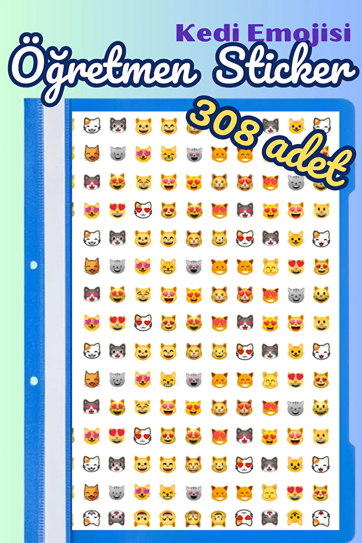 Öğretmenler Için Motivasyon Sticker Seti 308 Adet Karışık Kedi Emoji