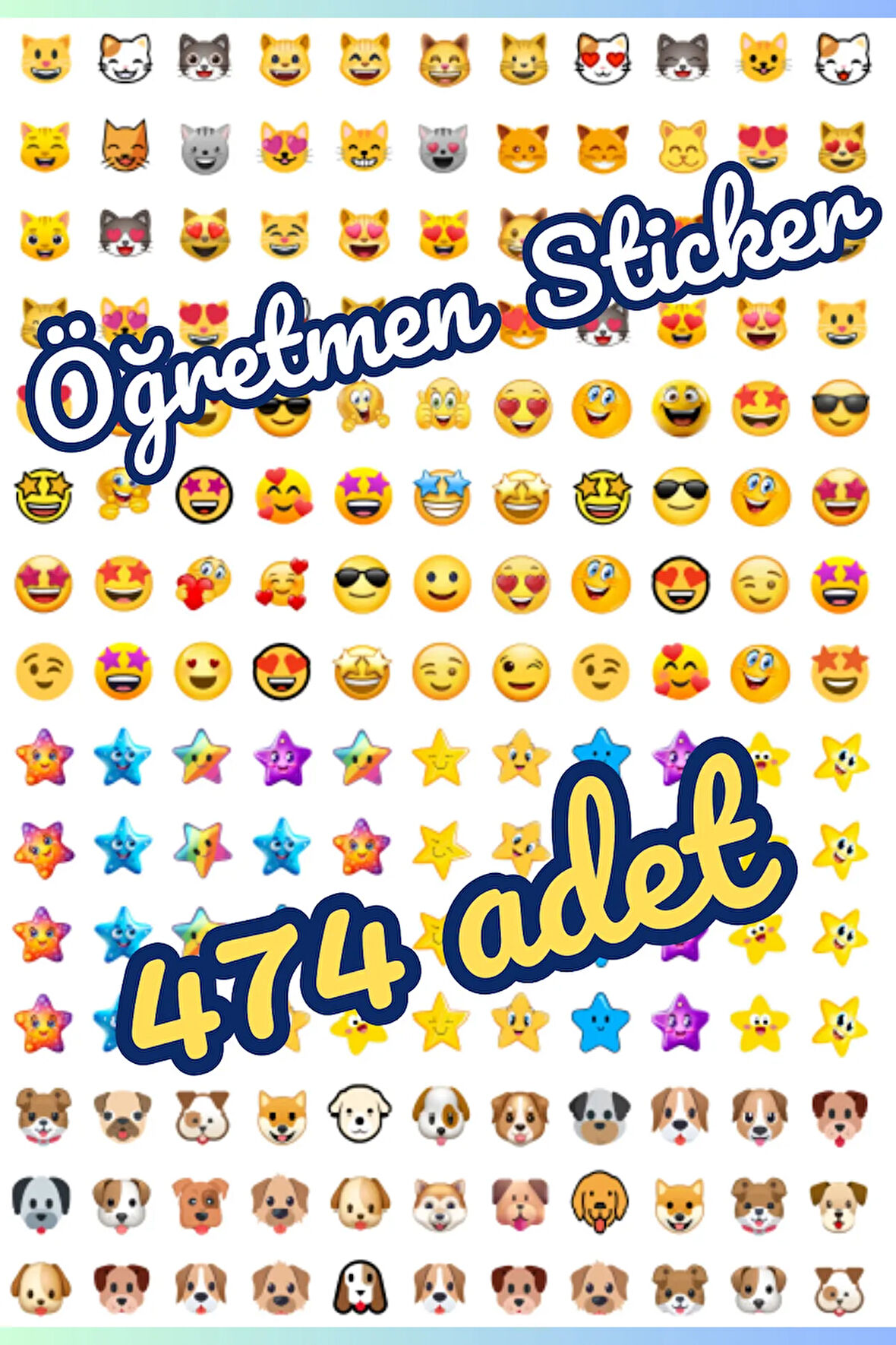 Öğretmen Sticker Kedi-Köpek ve Emoji Cümbüşü 474 Adet