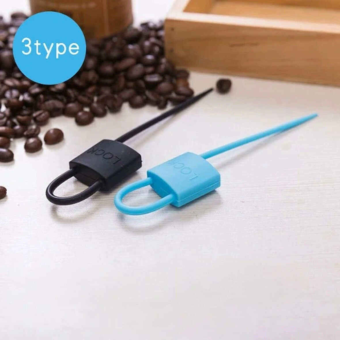 Leyloş Kilit Şeklinde Silikon Kablo Ve Poşet Bağlama Aparatı (3'lü Set)