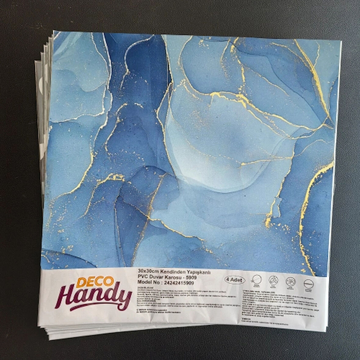 Leyloş Decohandy 30x30 Cm Pvc Duvar Karosu 4'lü Paket - Okyanus Mermer