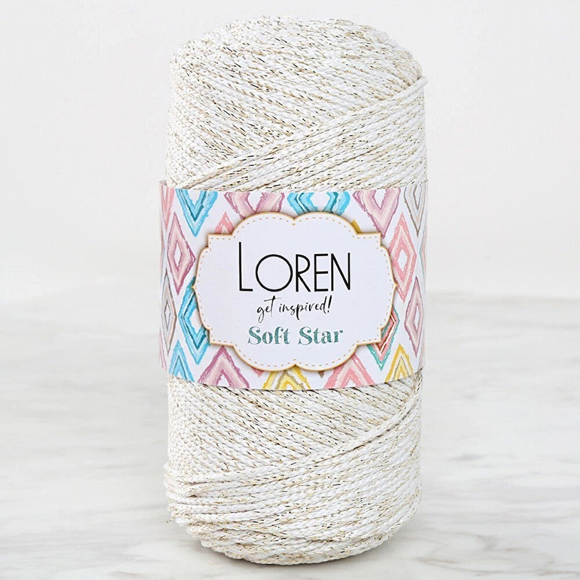 Loren Soft Star Makrome İpi Sarı Simli Krem Rm103