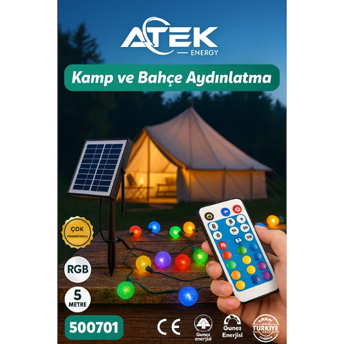 Leyloş Rgb Güneş Enerjili Boncuk Kamp Ve Bahçe Aydınlatma