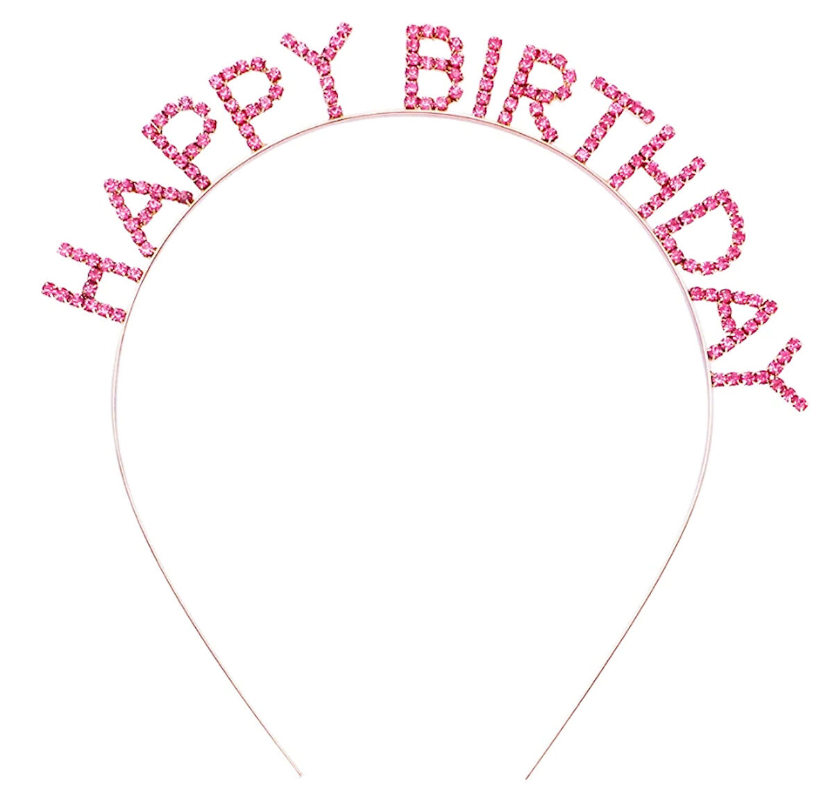 Leyloş Pembe Kristal Taşlı Gold Happy Birthday Taçı