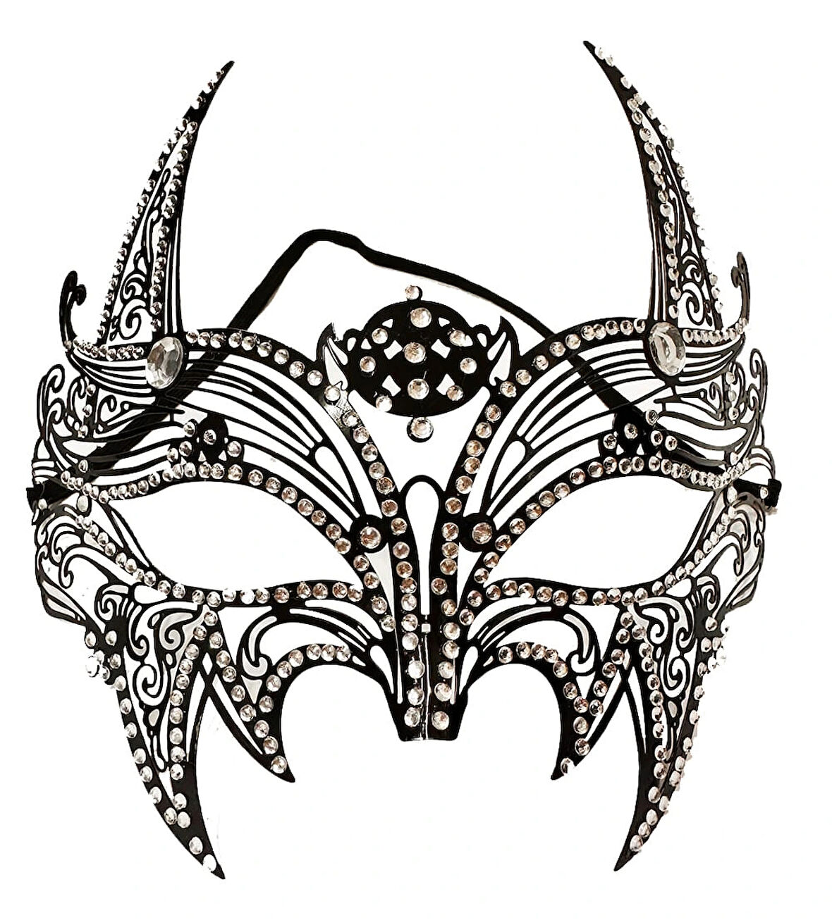 Leyloş Siyah Lazer Kesim Kristal Taşlı Metal Lüks Maske