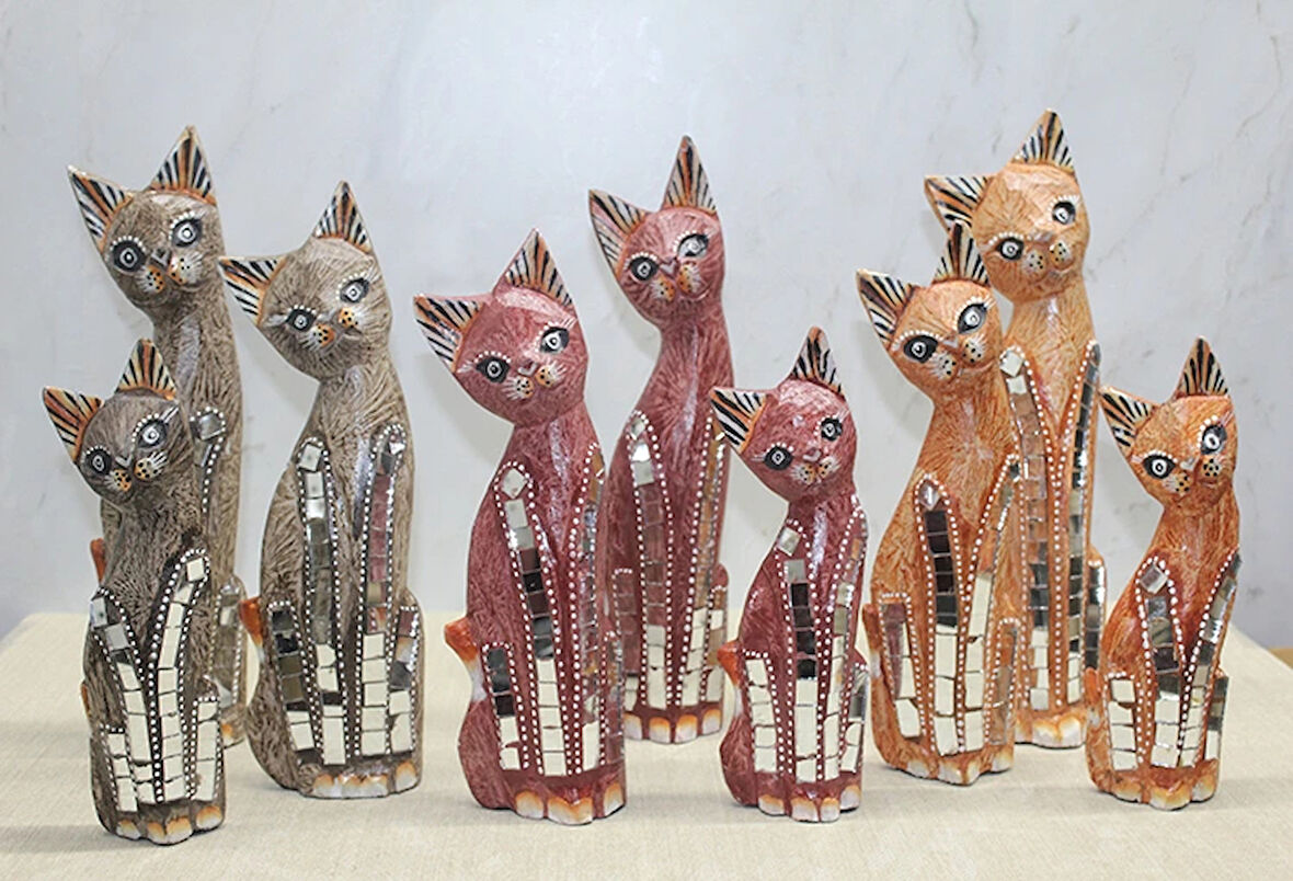 Leyloş Ahşap 3'lü Kedi Seti 30 Cm Model 2