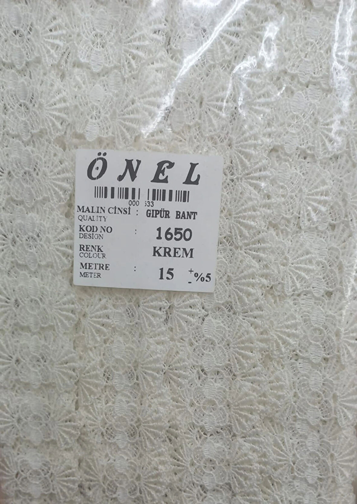Dantel Polyester Güpür Bant Krem 15 Metre En 6 Cm On-1650-kr