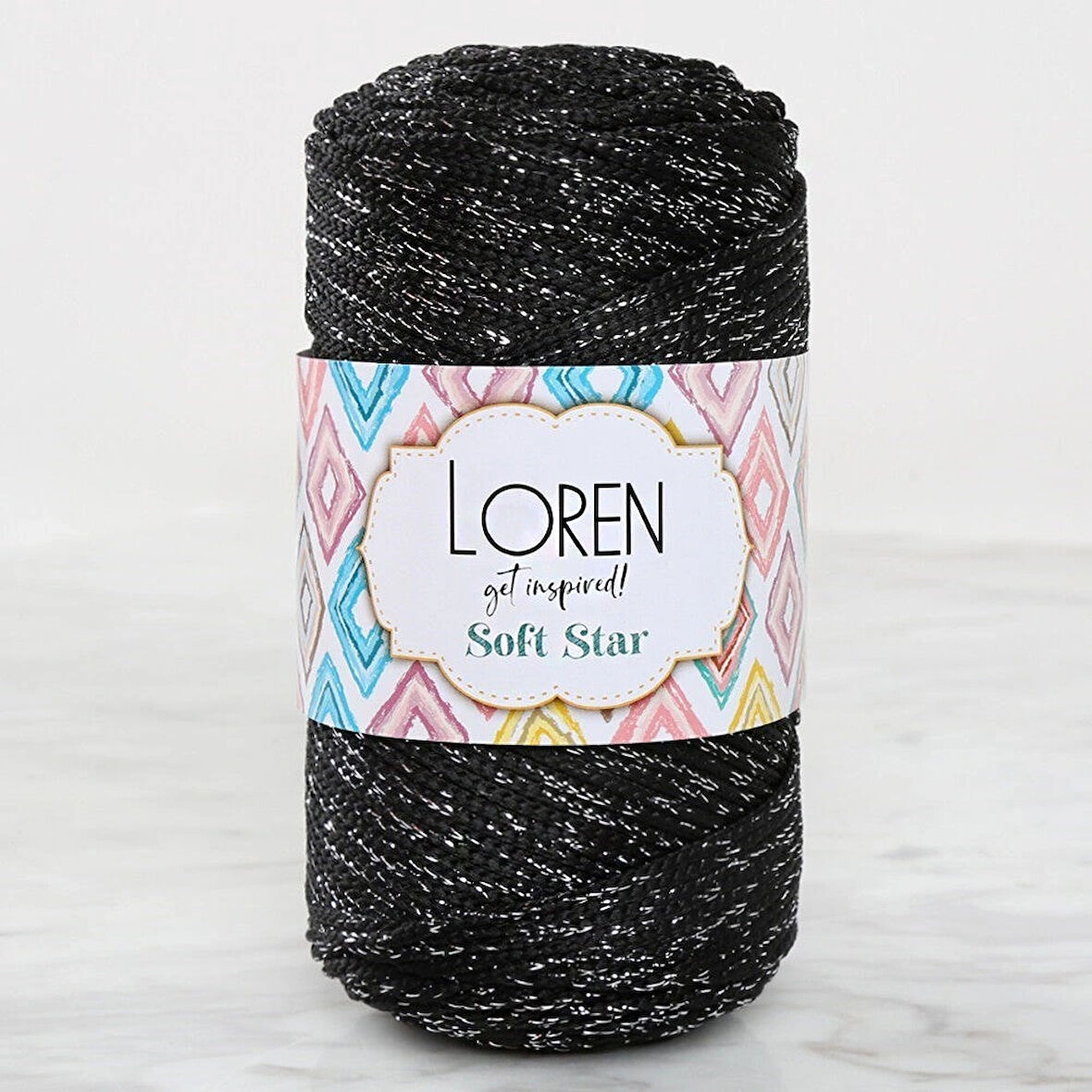 Loren Soft Star Makrome İpi Gümüş Simli Siyah Rm10