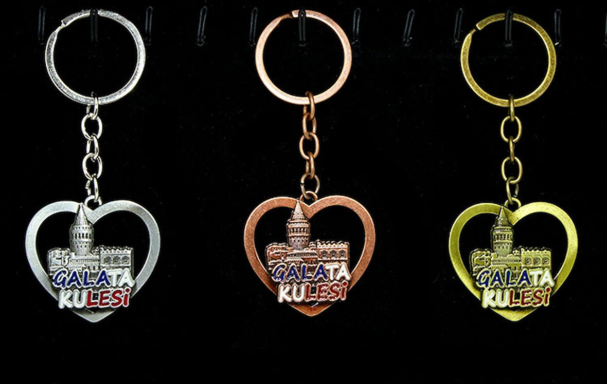 Leyloş Metal Galata Kulesi Anahtarlık Kalp Tasarımlı