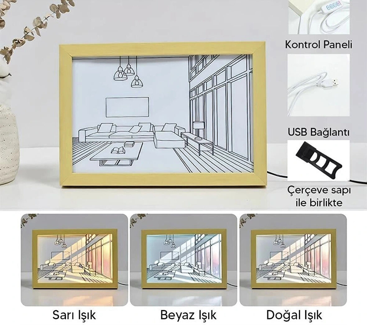 Leyloş Işıklı Retro Tablo