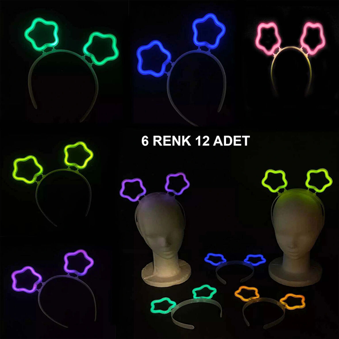 Leyloş Glow Stick Karanlıkta Yanan Fosforlu Yıldız Taç 12 Adet