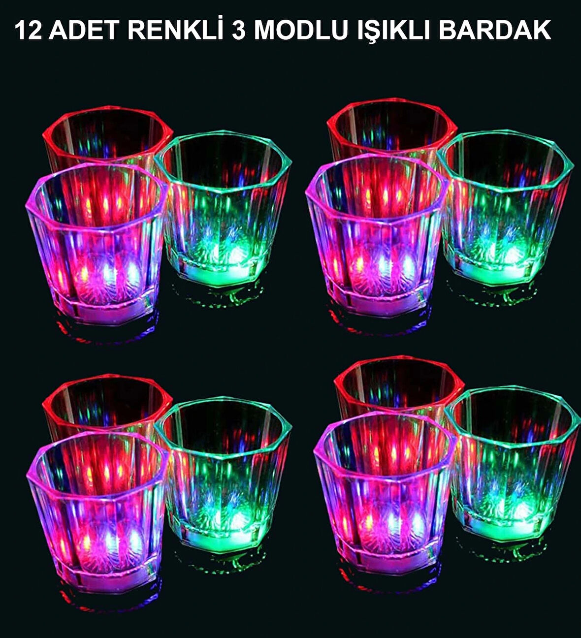 Leyloş Led Işıklı Eğlence Bardak Seti 12 Adet