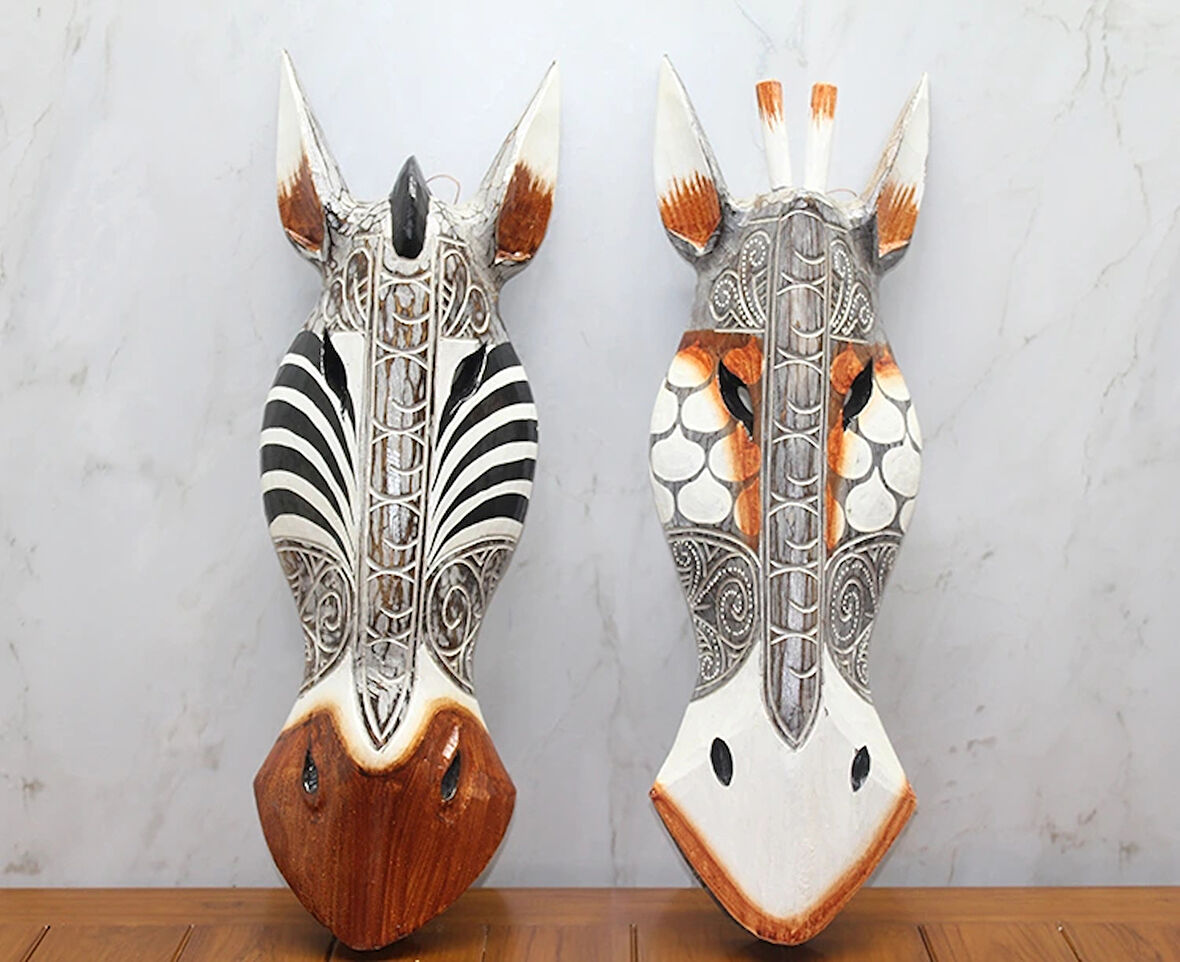 Leyloş Ahşap Duvara Asmalı Maske Zebra