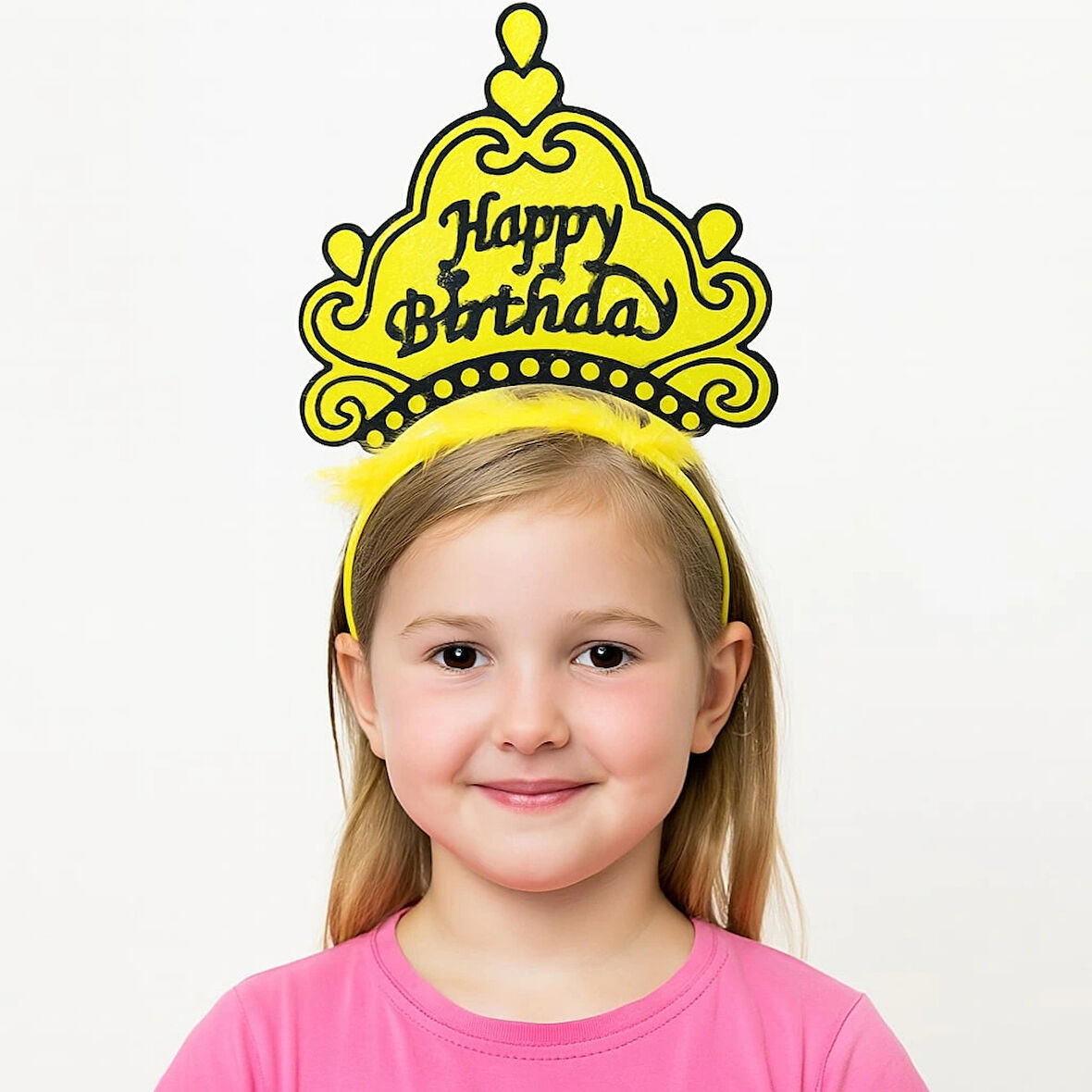 Leyloş Sarı Happy Birthday Doğum Günü Prenses Tacı