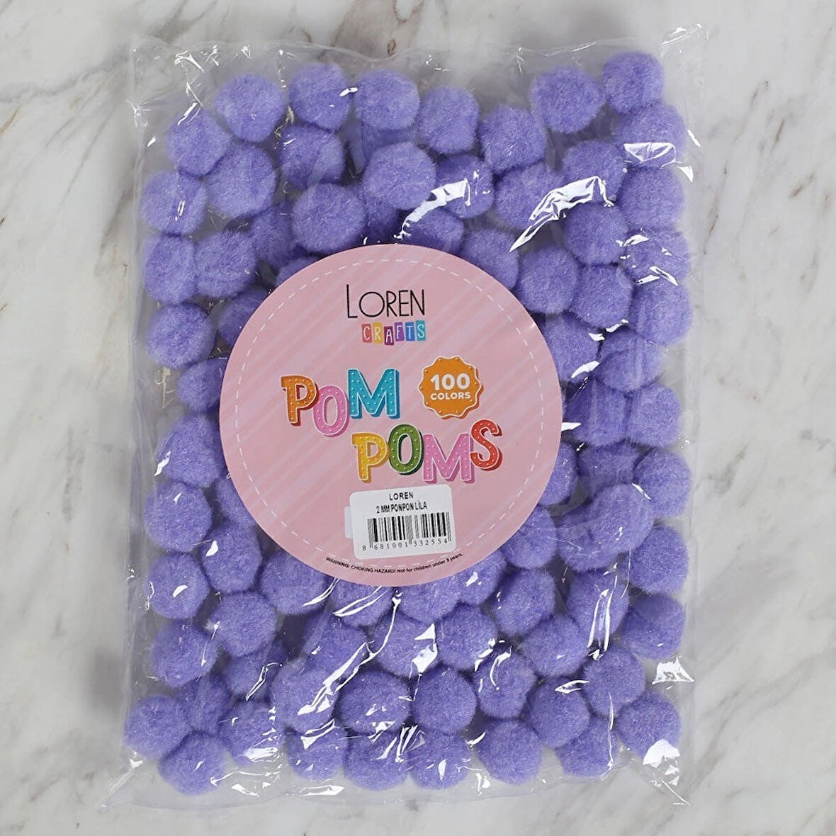Loren Crafts 2 Cm 100 Adet Lila Ponpon