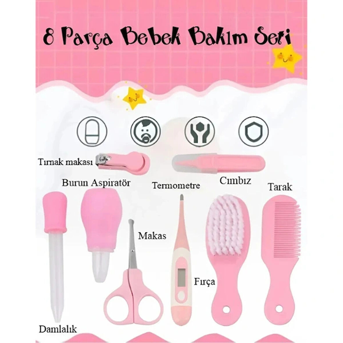 Leyloş 8 Parça Bebek Bakım Seti Pembe Renk