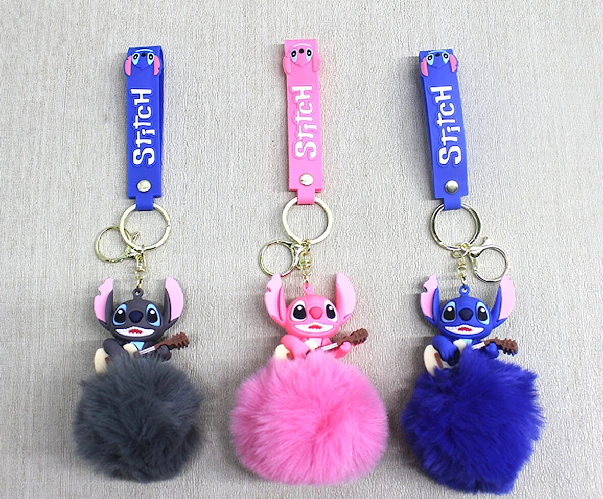 Leyloş Ponponlu Stitch Anahtarlık
