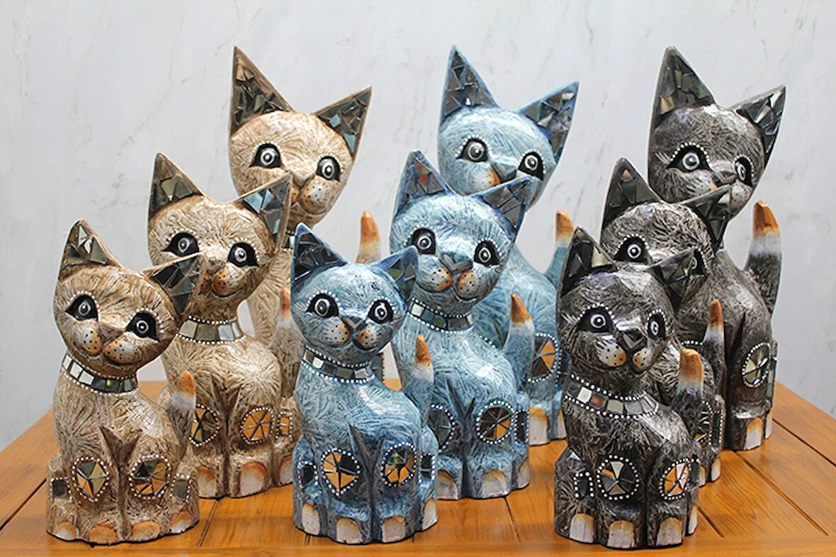 Leyloş Ahşap 3'lü Kedi Seti 40 Cm