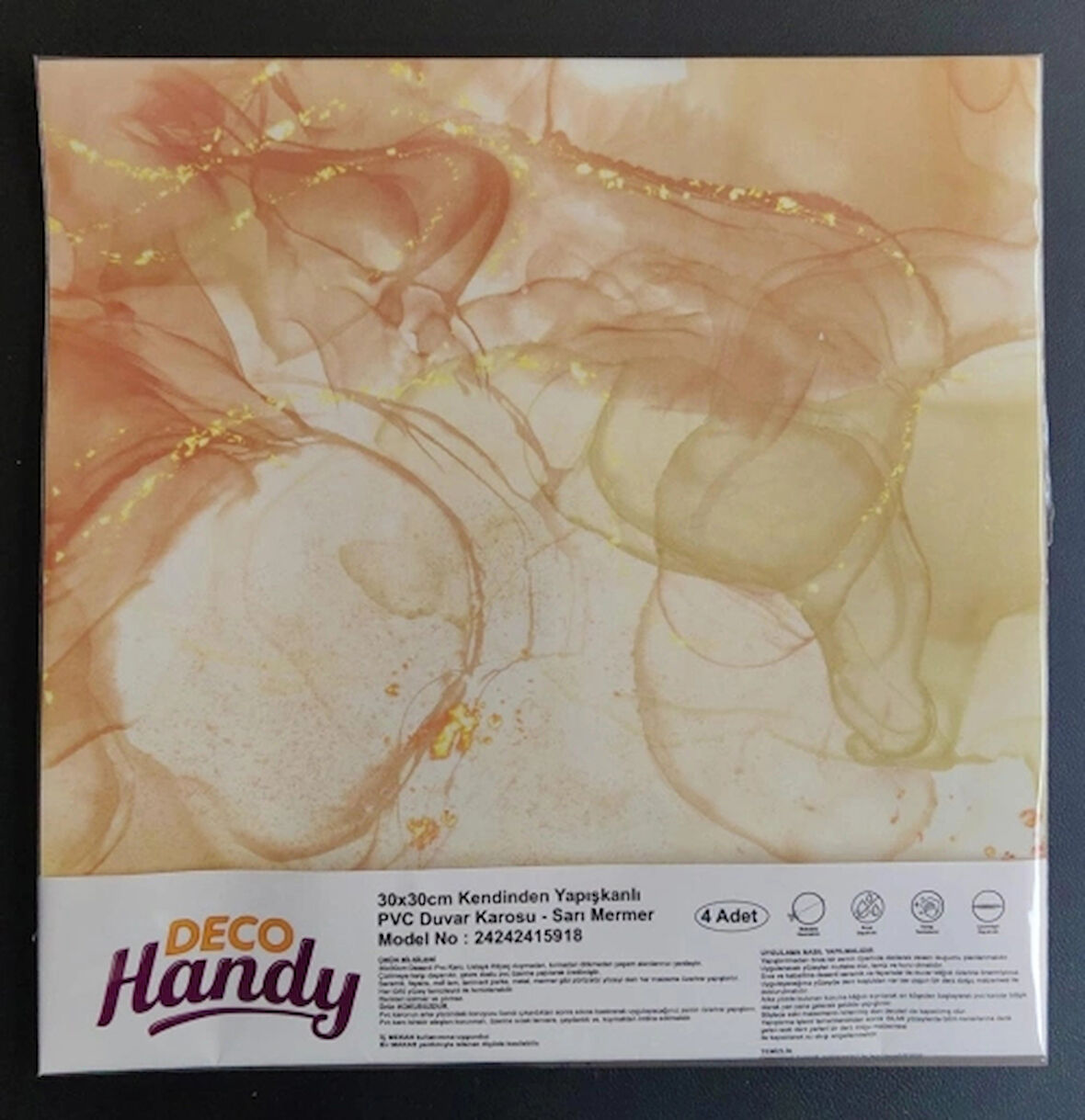 Leyloş Decohandy 30x30 Cm Pvc Duvar Karosu 4'lü Paket - Sarı Mermer