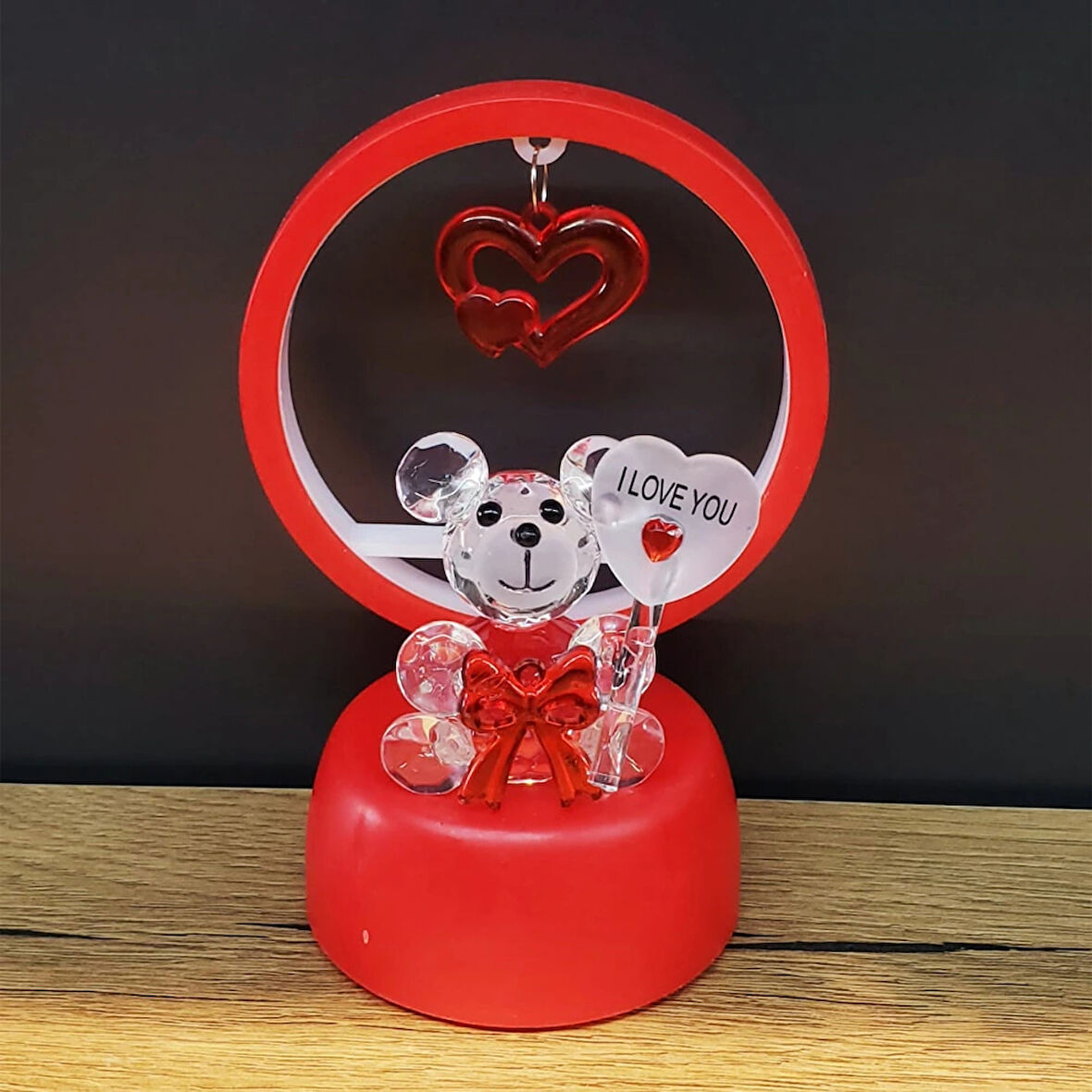 Leyloş Işıklı Kırmızı I Love You Ayıcık