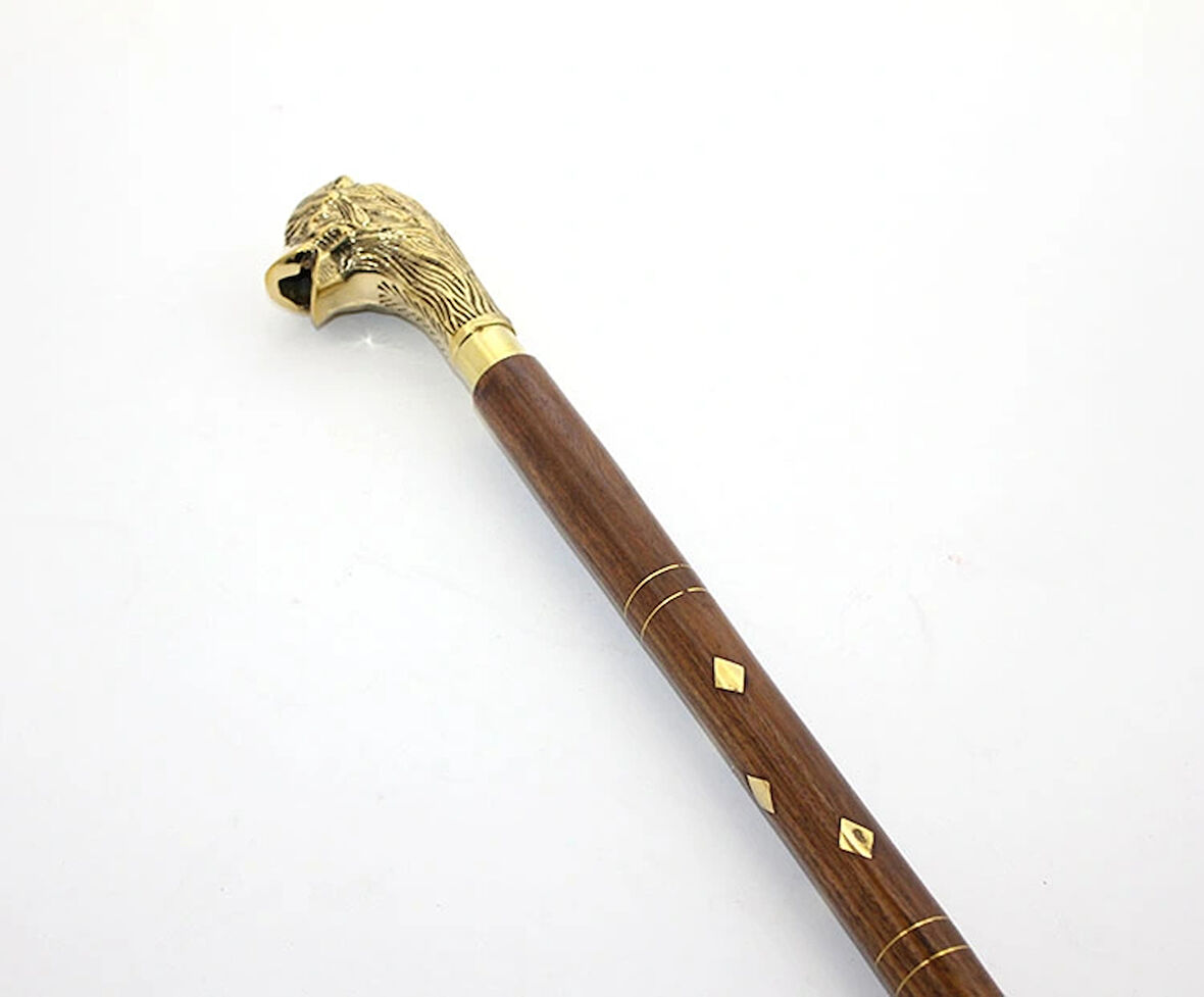 Leyloş Pirinç Aslan Büstü Baston Model 2