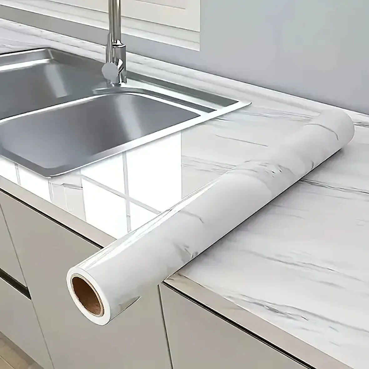 Leyloş Mermer Desenli Kaplama Kağıdı 5 Metre