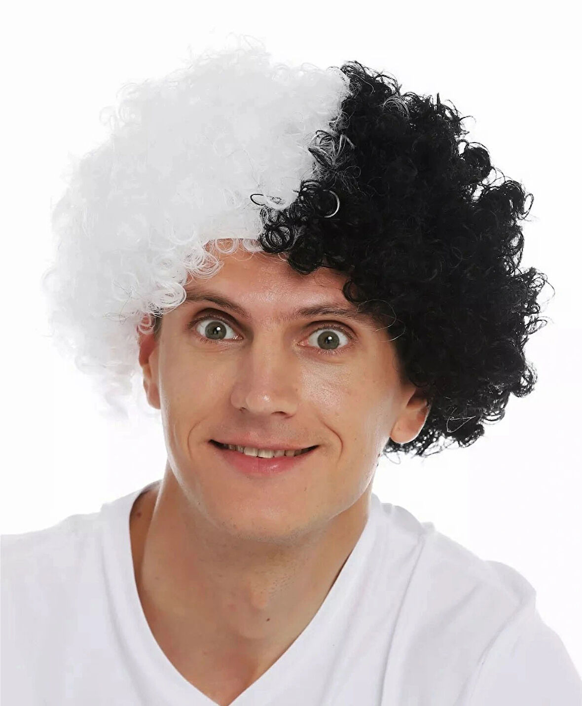 Leyloş Siyah Beyaz Kıvırcık Afro Bonus Taraftar Peruğu