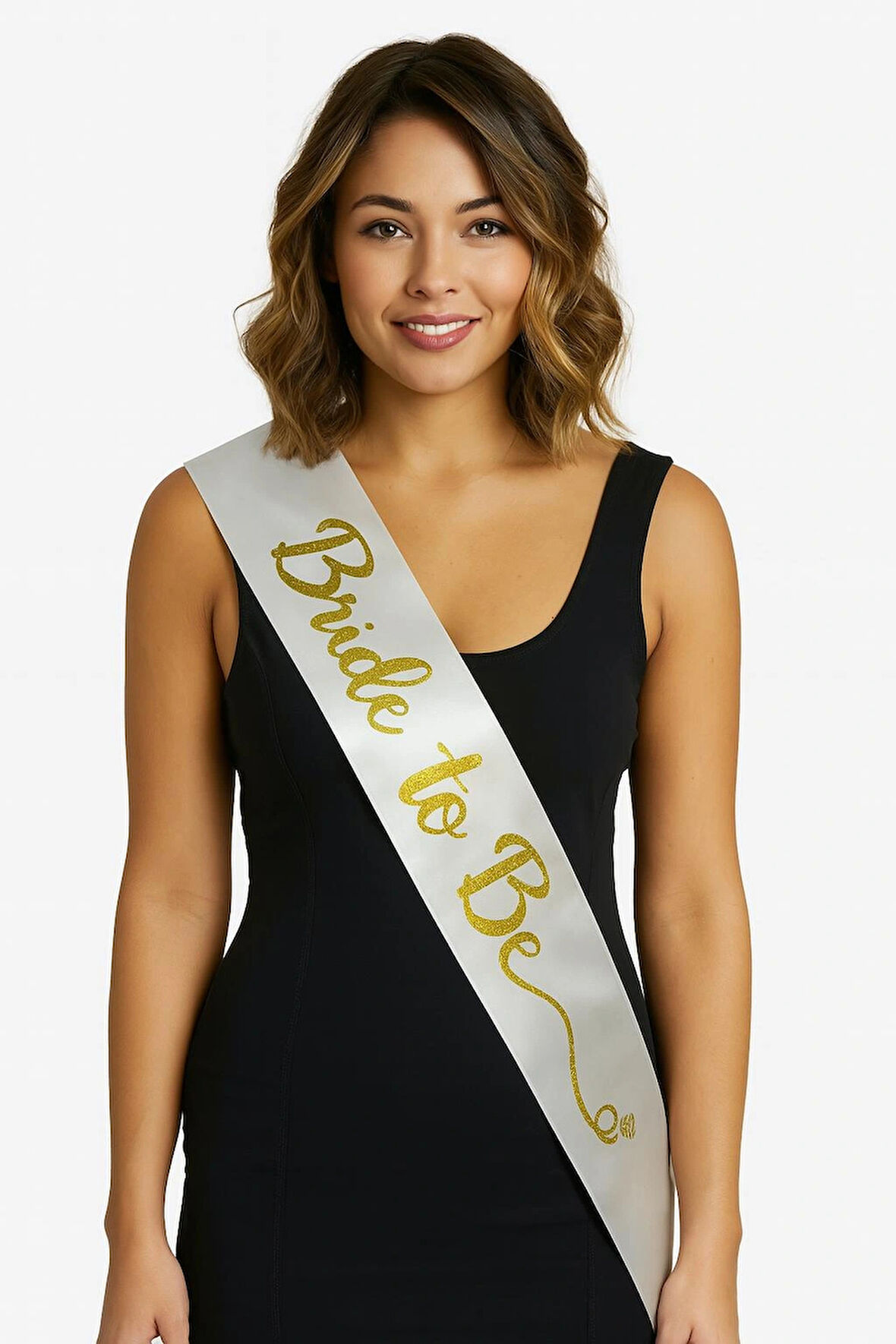Leyloş Beyaz Saten Üzerine İtalik Altın Bride To Be Kuşağı