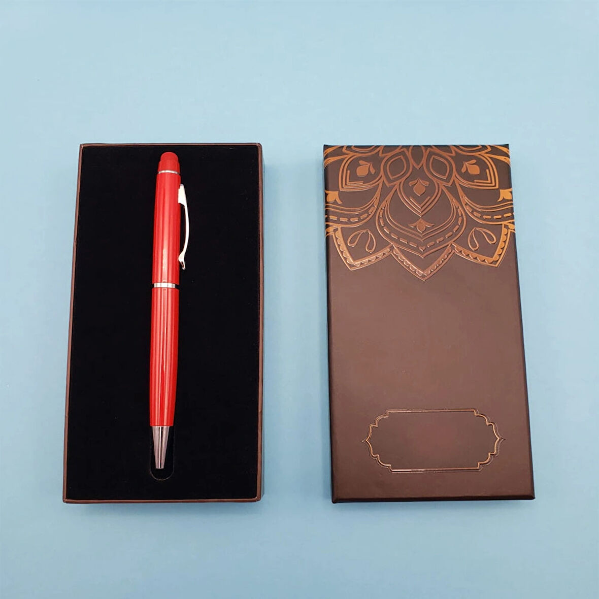 Leyloş Mandala Desenli Kutulu Kırmızı Touchpen Tükenmez Kalem