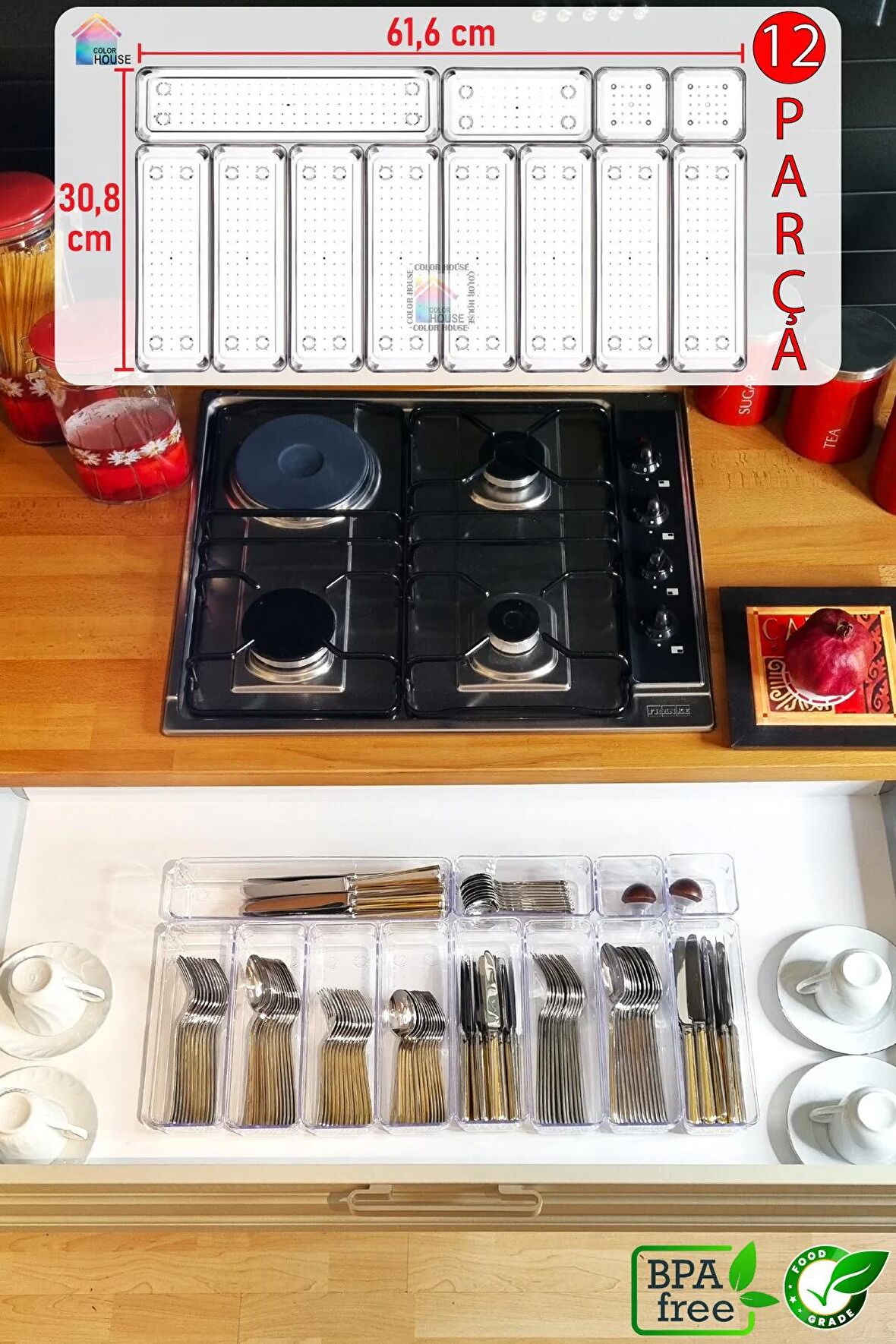 12'li Set Modüler Kaşıklık Mutfak Çekmece Içi Kaşıklık Modüler Şeffaf Drawer Organizer