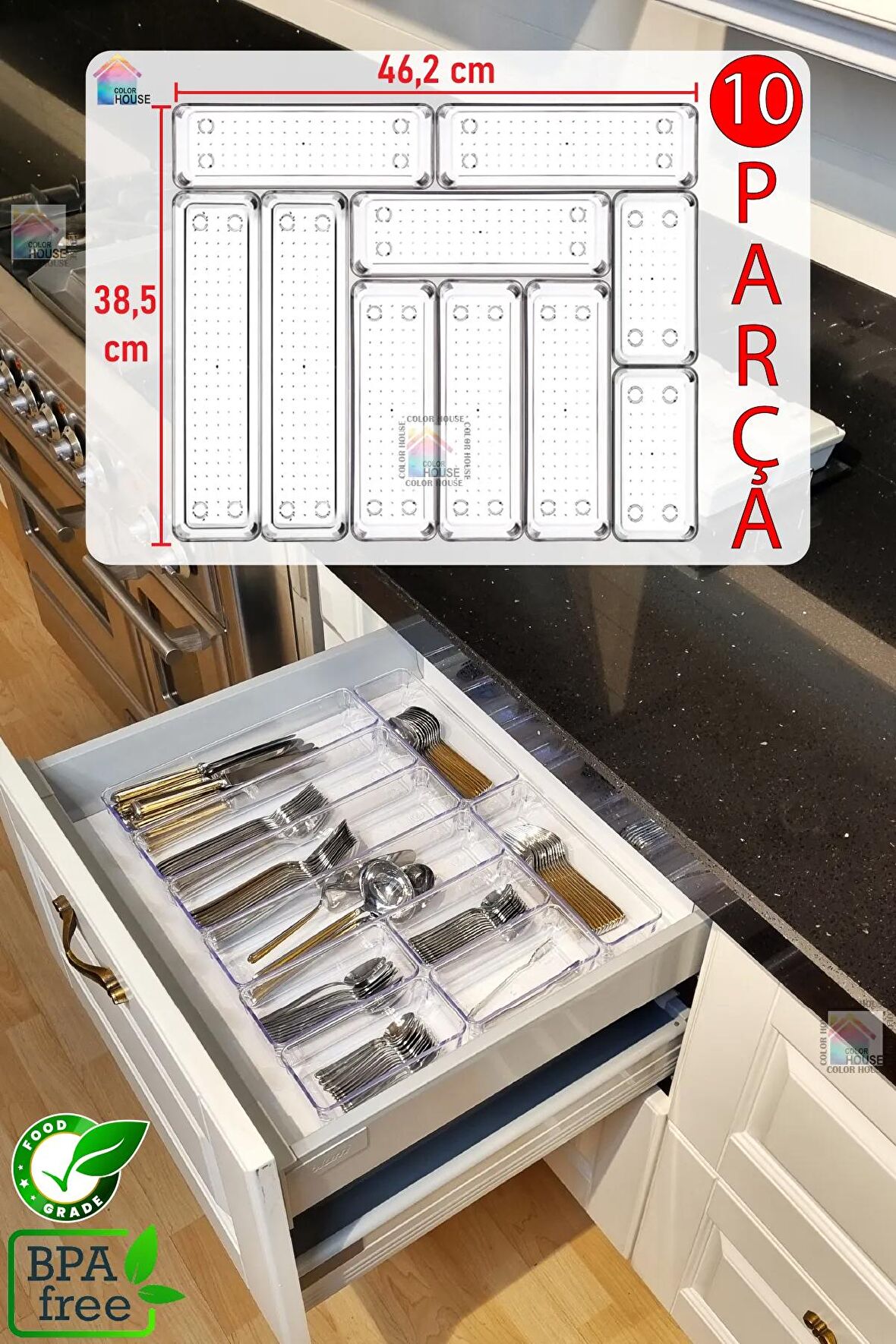 10'lu Set Modüler Kaşıklık Şeffaf Çekmece Içi Düzenleyici Mutfak Buzdolabı Organizer Düzenleyici Set