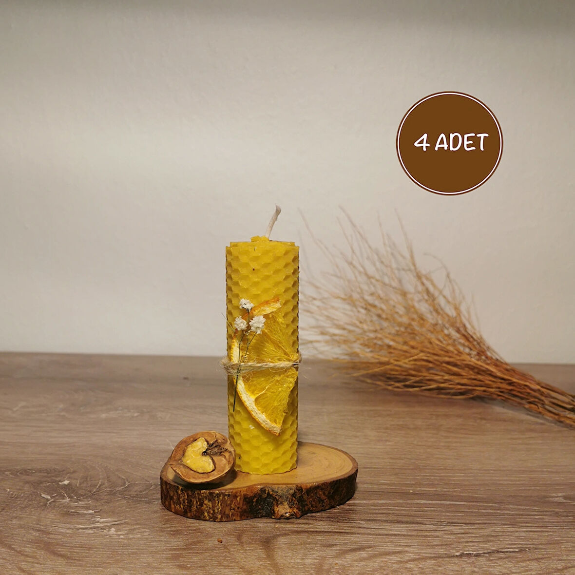 Balmumu Mum El Yapımı Doğal Mum 4 Adet 10 Cm X 3 Cm