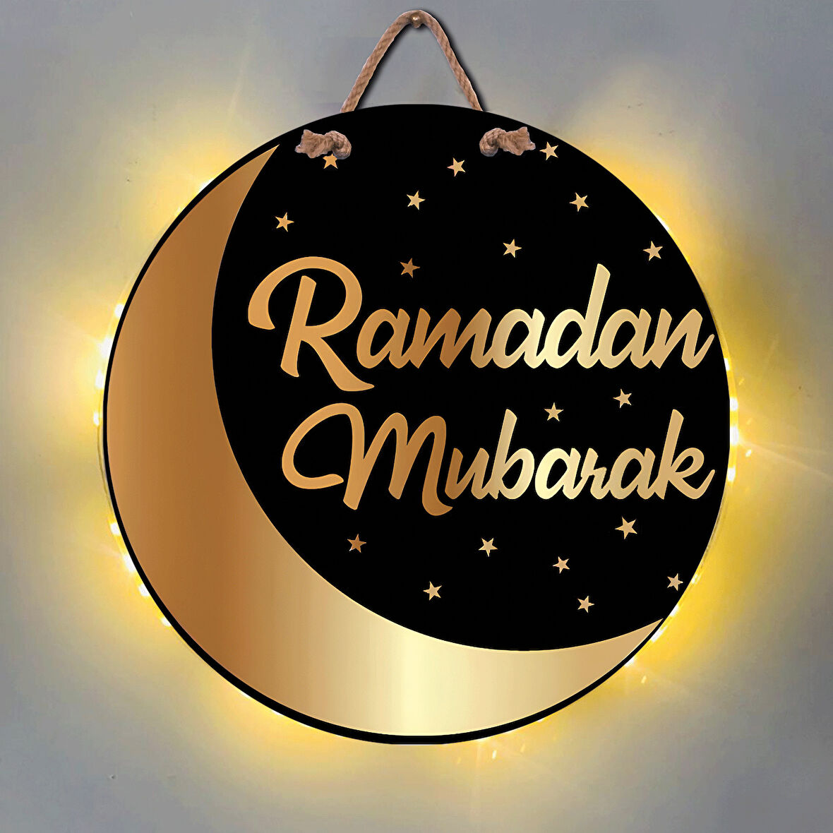 Bebeloya Led Işıklı Ramazan Hediyesi Ramadan Mubarak Kapı Süsü ve Duvar Dekor Ahşap Tasarım