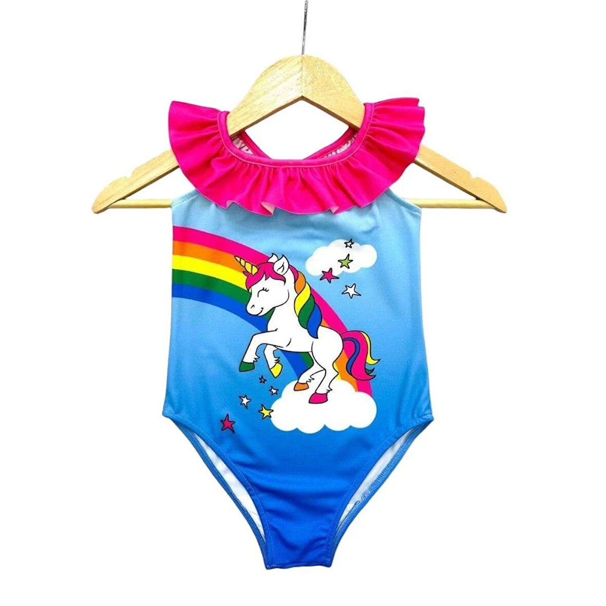 Unicorn Askılı Fırfırlı Mayo - Mavi