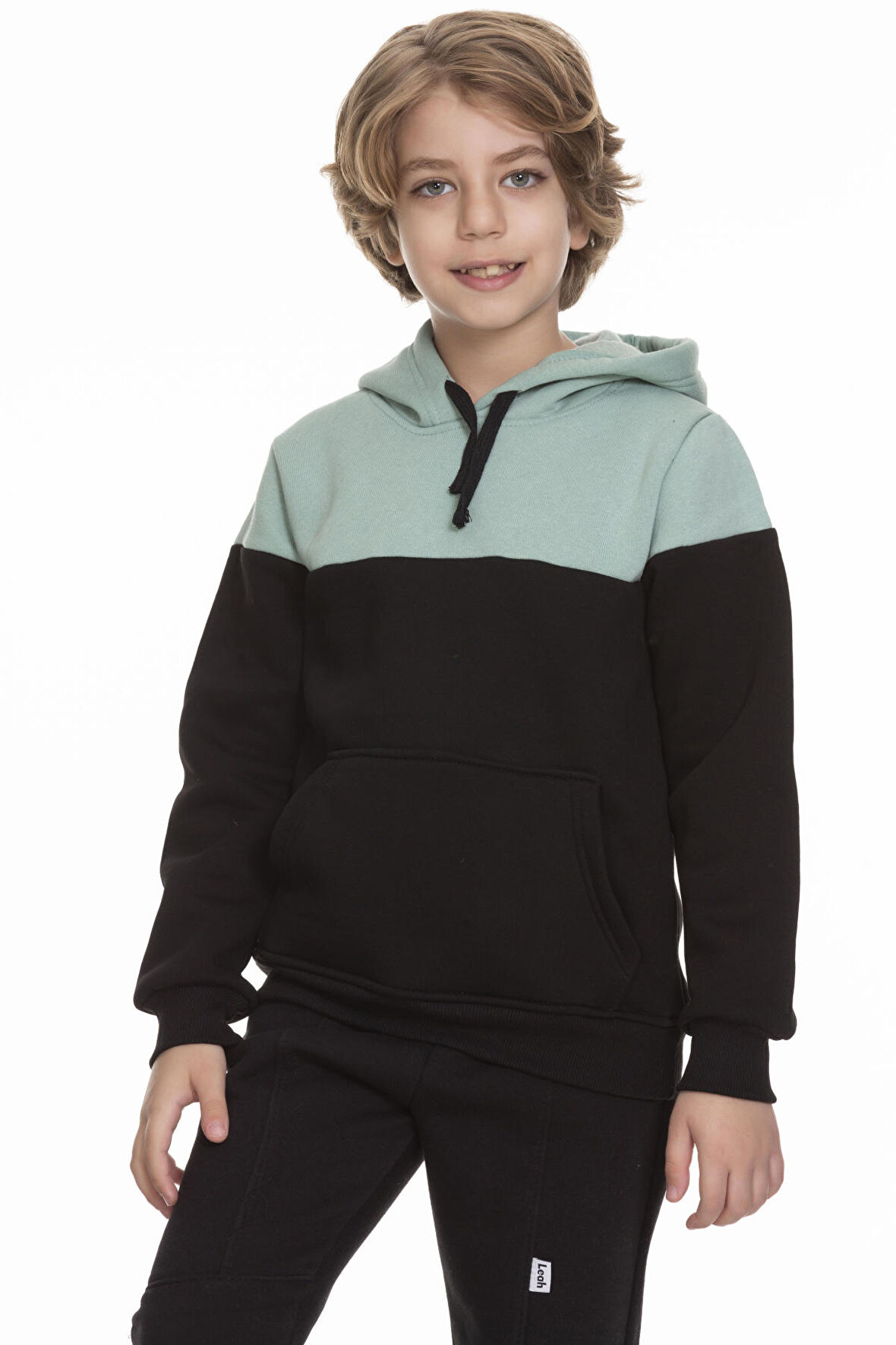 İçi Polarlı Kapüşonlu Cepli Unisex Çocuk Sweatshirt Çağla
