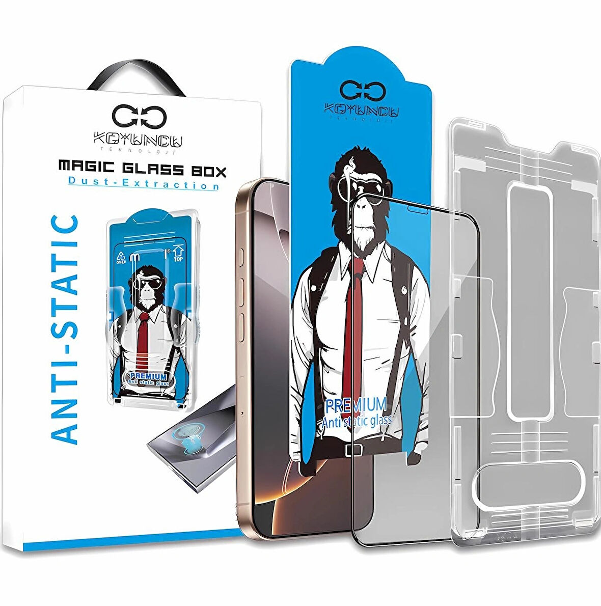 Magic Glass Box iPhone 12 Anti Static Uygulama Aparatlı Şeffaf Cam Ekran Koruyucu