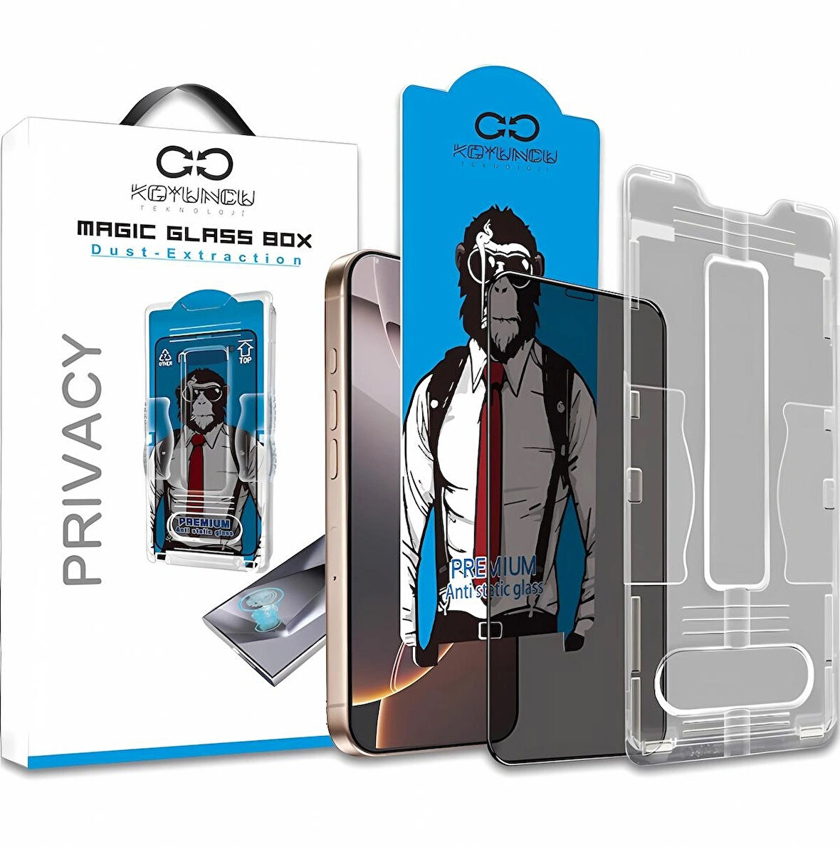 Magic Glass Box Privacy iPhone 15 Uygulama Aparatlı Hayalet Cam Ekran Koruyucu