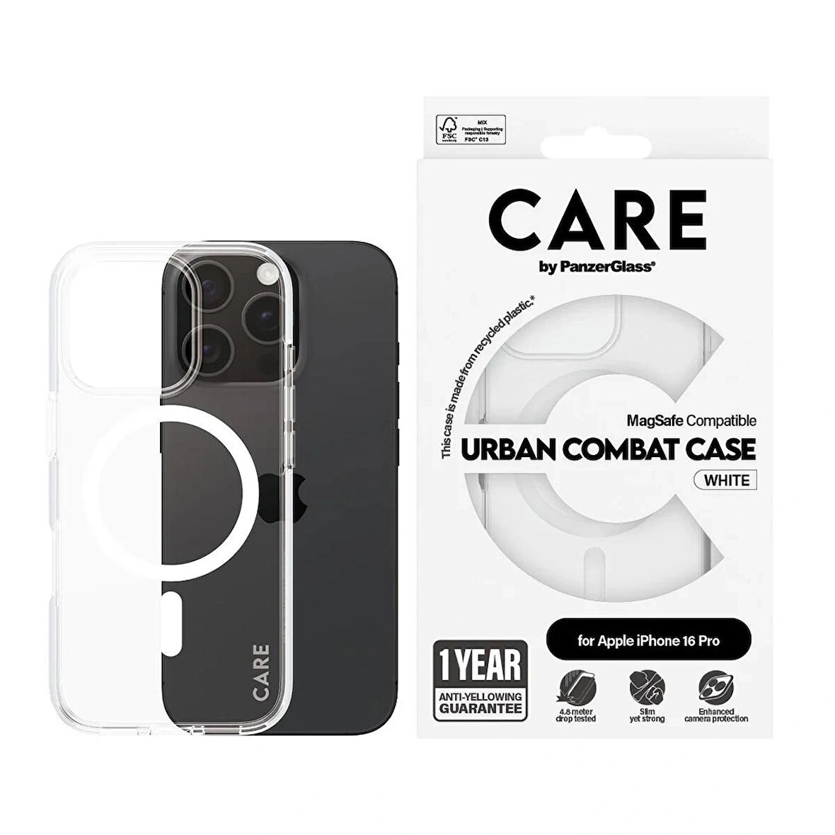 PanzerGlass Care by iPhone 16 Pro Flagship Urban Combat MagSafe Şeffaf Kılıf