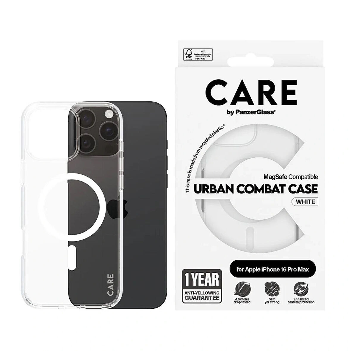 PanzerGlass Care by iPhone 16 Pro Max Flagship Urban Combat MagSafe Şeffaf Kılıf
