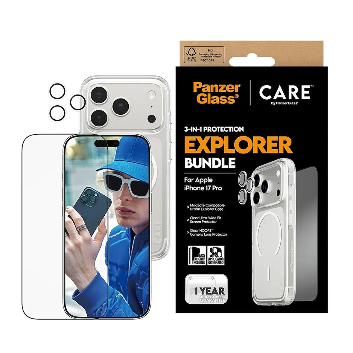 Panzerglass Apple iPhone 17 Pro Urban Explorer 3’ü 1 Arada Paket Şeffaf (Ekran Koruyucu+Kamera Koruyucu+Magsafe Kılıf)