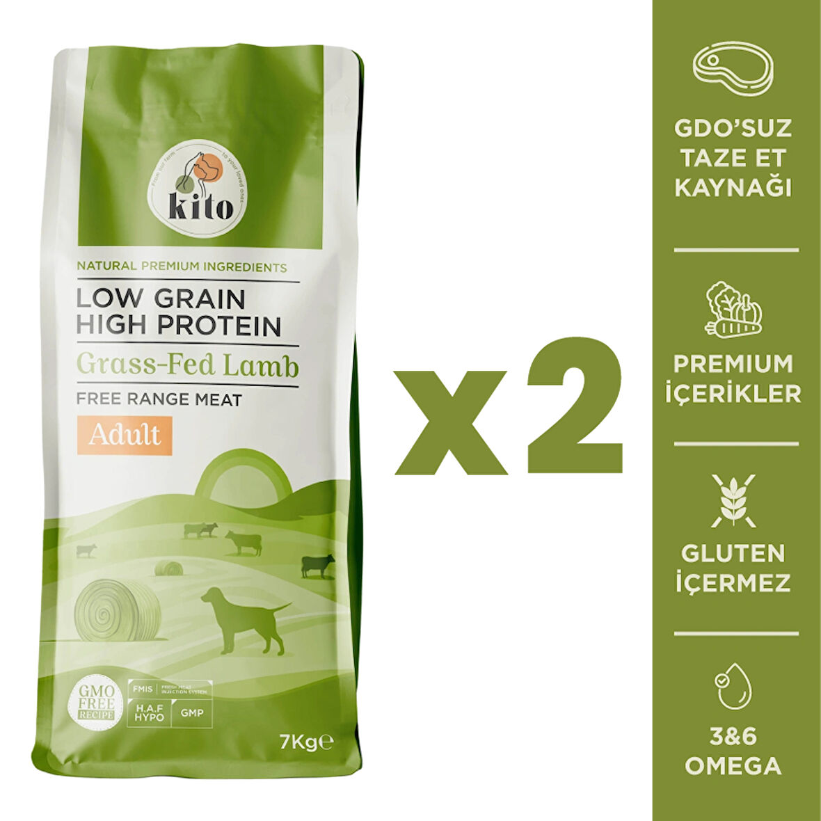 2 Adet - 7 Kg Doğal Besi Kuzu Etli Yetişkin Köpek Maması