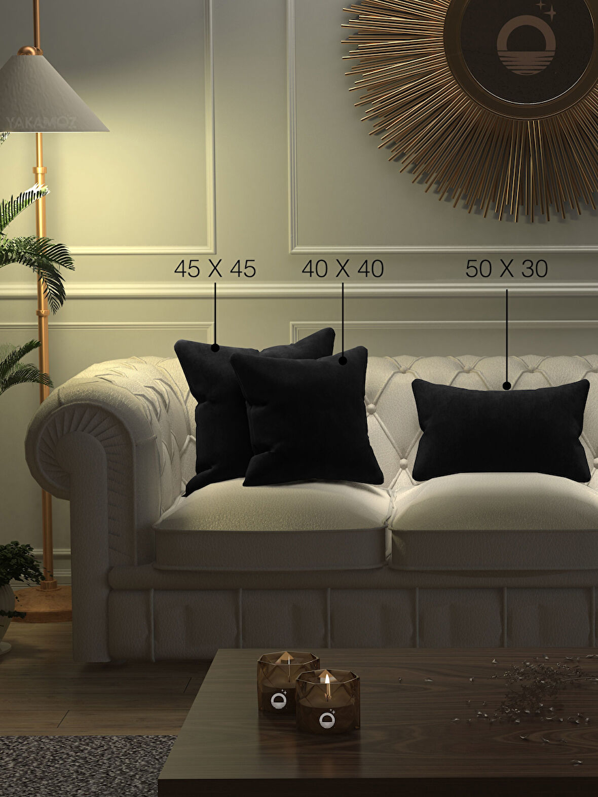 Yakamoz Siyah Kırlent , Yastık Kılıfı Kadife Görünümlü Velvet Touch Serisi