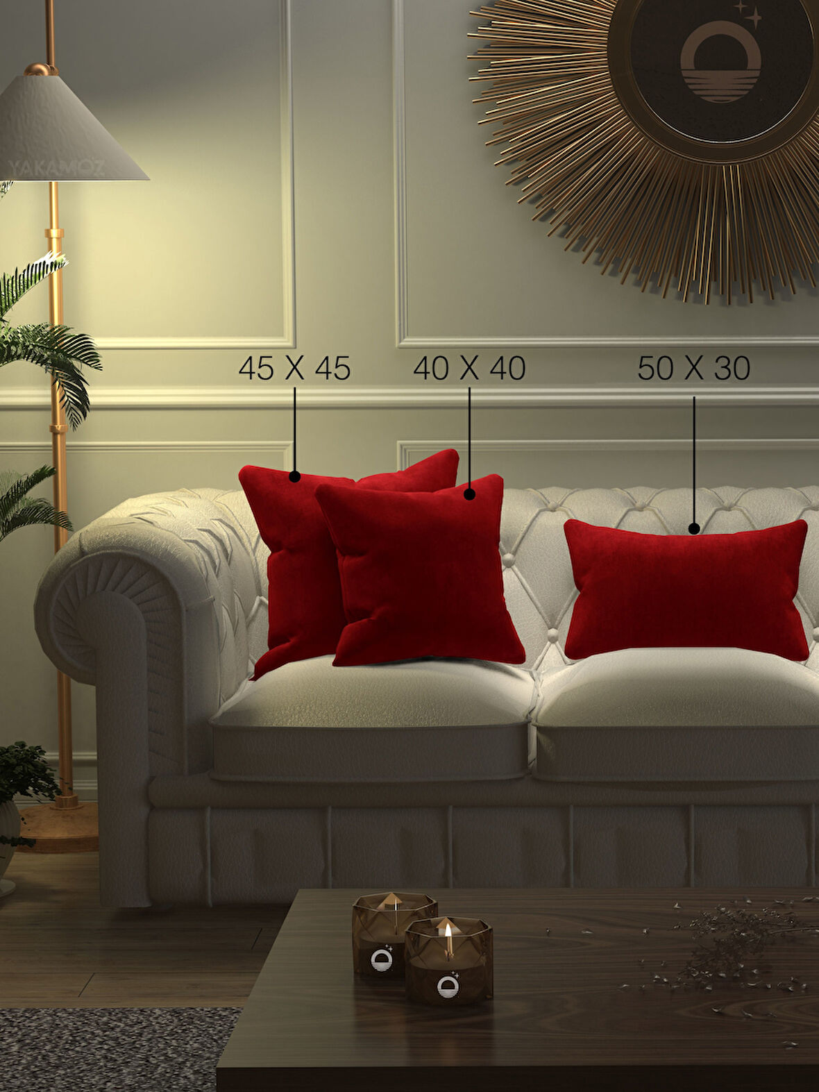 Yakamoz Kırmızı Renk Kırlent , Yastık Kılıfı Kadife Görünümlü Velvet Touch Serisi