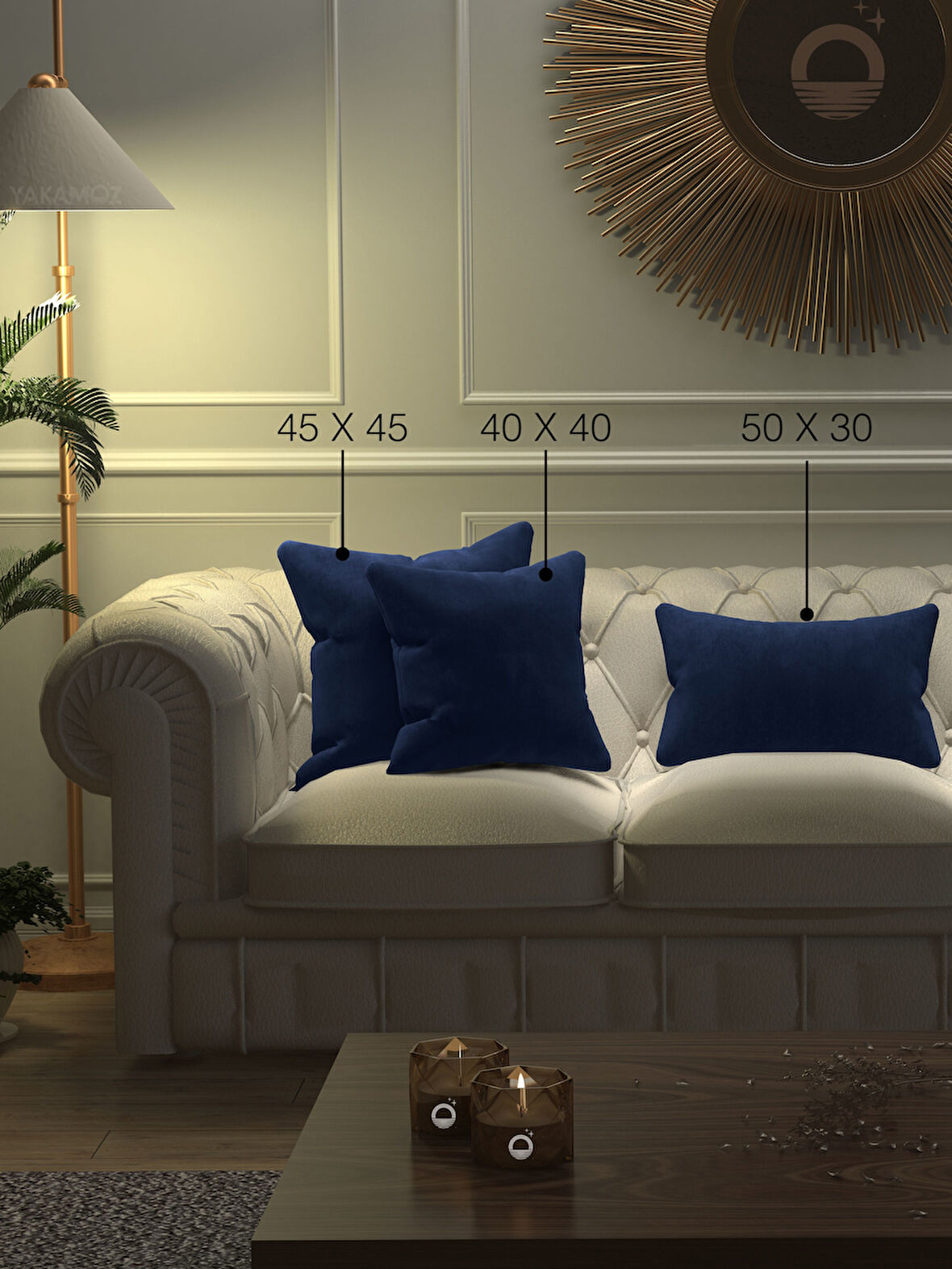 Yakamoz Gece Mavisi Kırlent , Yastık Kılıfı Kadife Görünümlü Velvet Touch Serisi