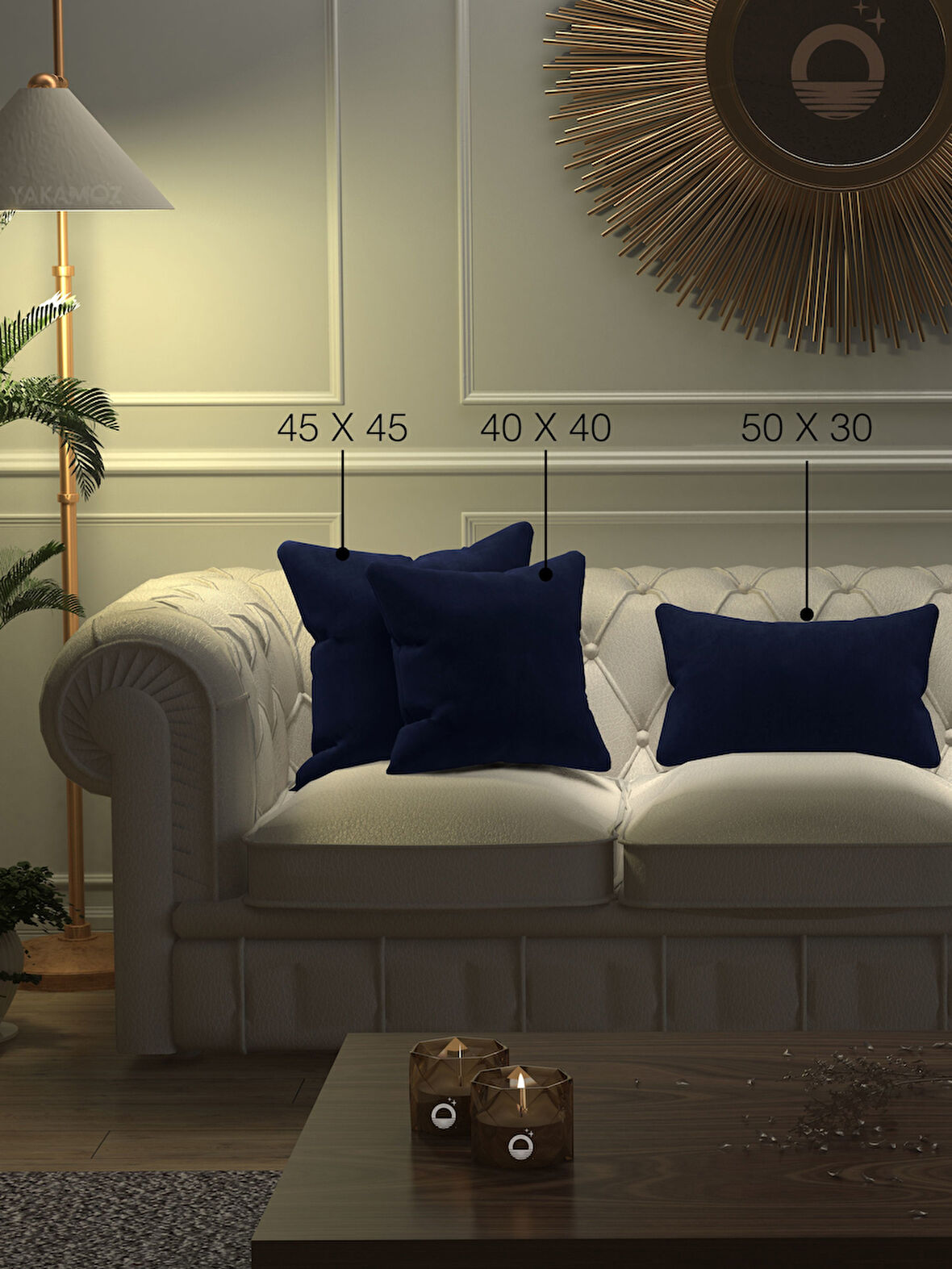 Yakamoz Lacivert Kırlent , Yastık Kılıfı Kadife Görünümlü Velvet Touch Serisi