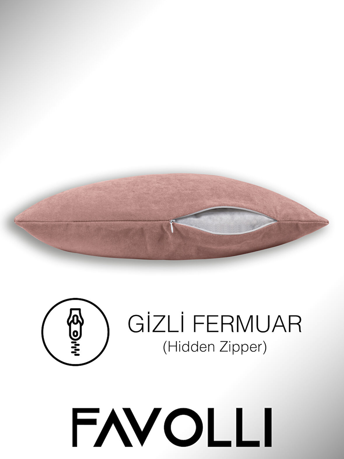FAVOLLİ Kadife Dokulu Türk Gülü Rengi Kırlent Kılıfı Dream Serisi Punch Için Uygun Gizli Fermuar