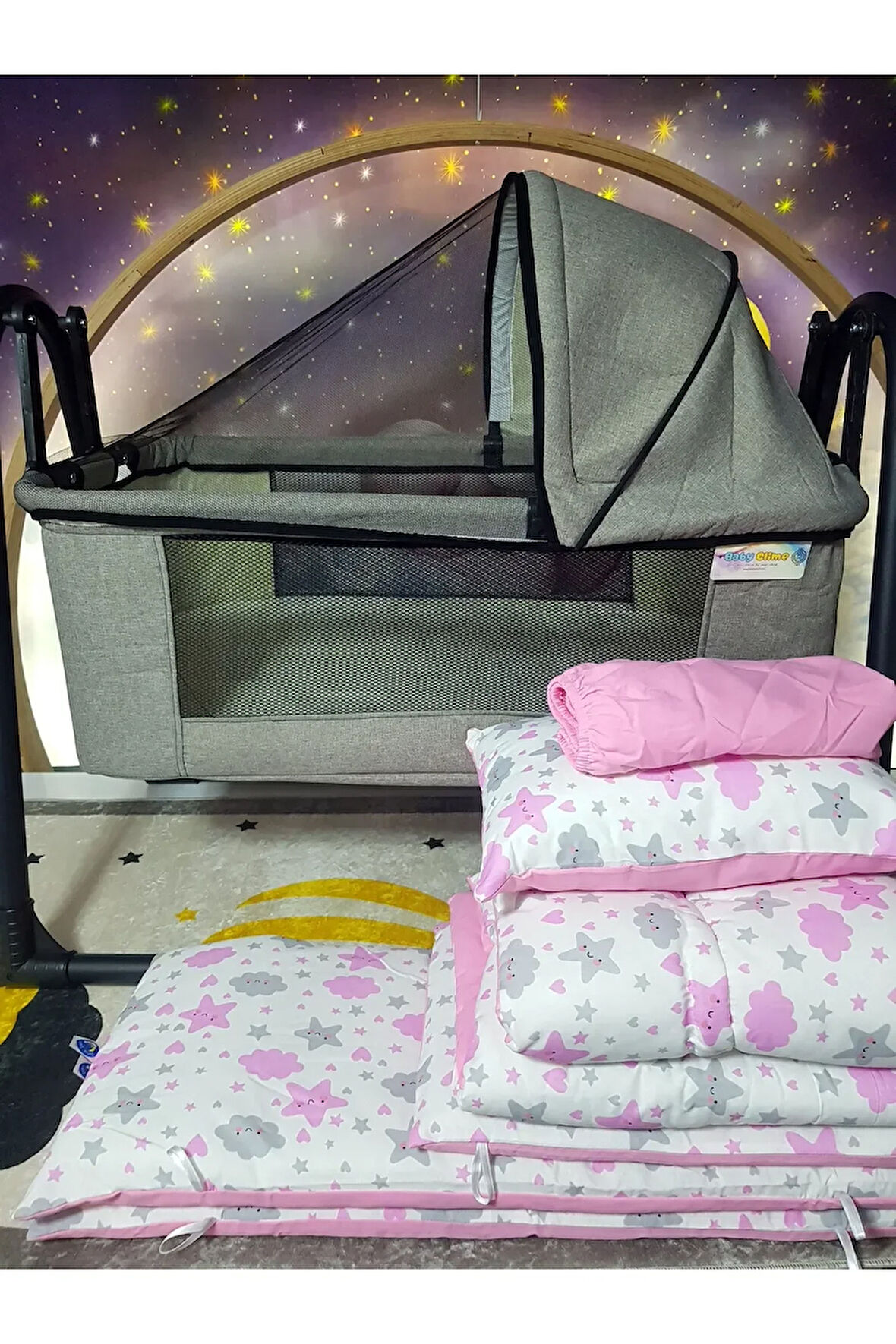 45x85 Keten Portatif Beşik ve Uyku Seti - Bebeğiniz Her Yerde Rahat Uyusun!