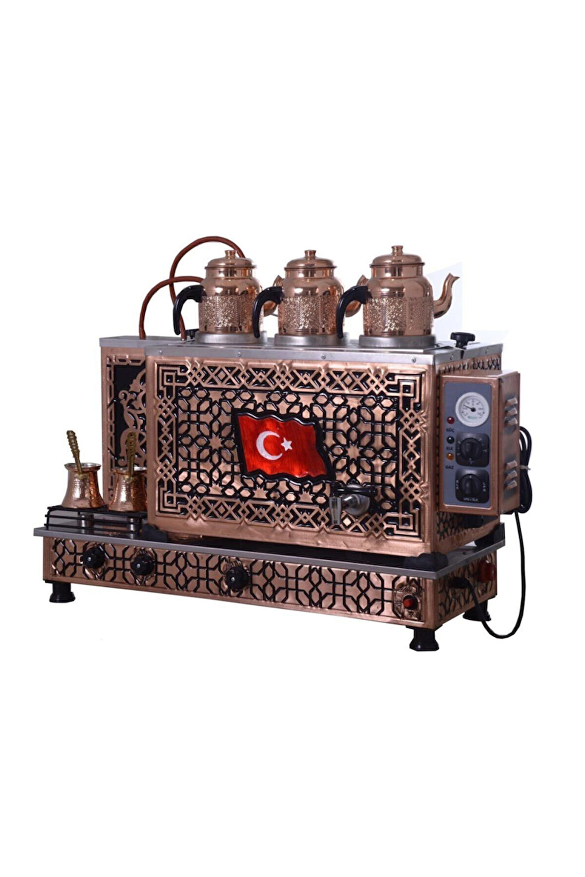 Bayrak 3 Demlikli Bakır Çay Kazanı