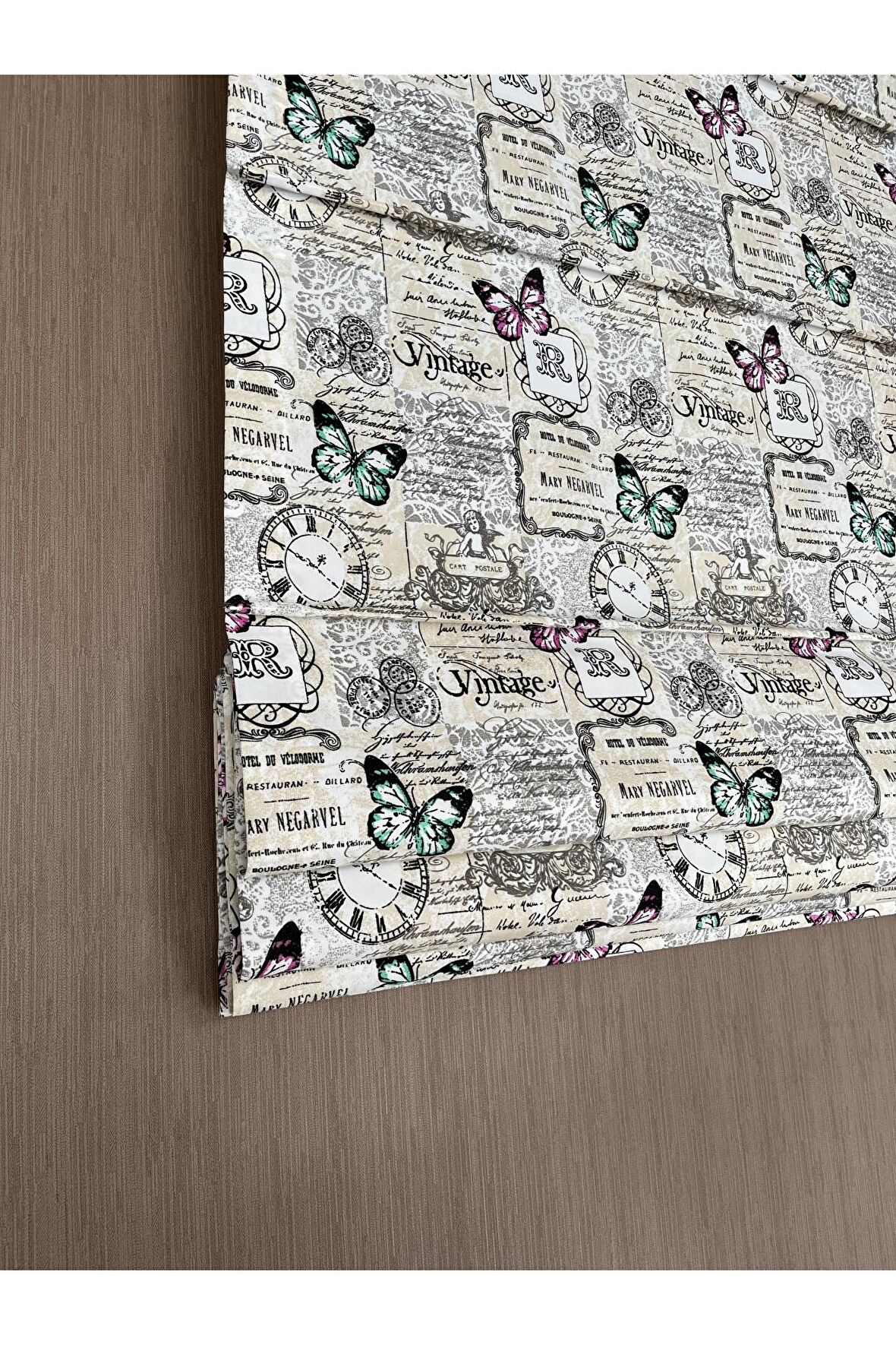 Kelebek Desen Retro Ütü İstemez Vintage Katlamalı Modern Mutfak Çocuk Odası Perdesi