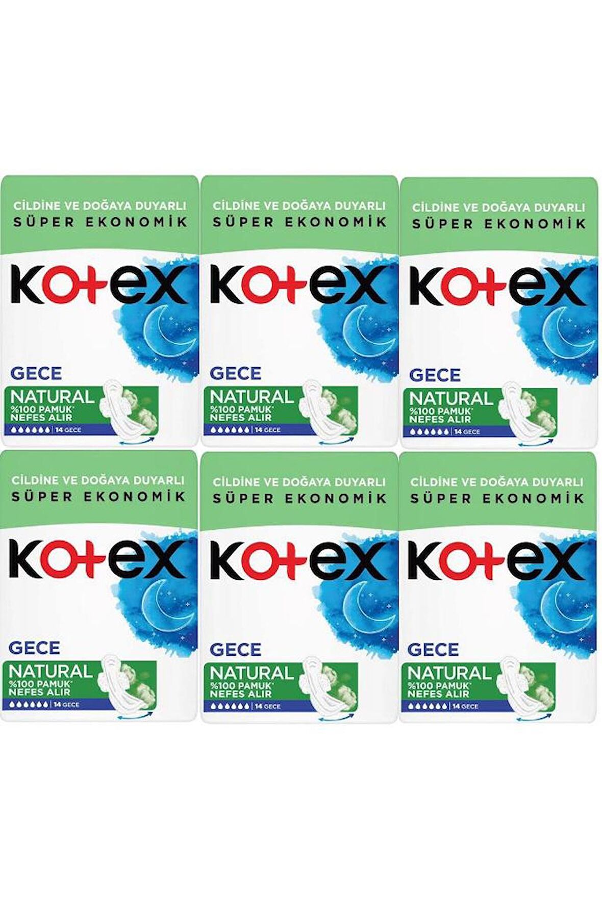 Kotex Natural Gece Hijyenik Ped 14'lü 6 Adet